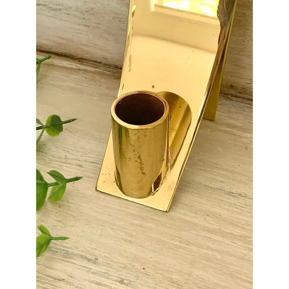 Vintage PartyLite Brass Wall Sconce Candle Holder Modern Curved Gold Tone Decor